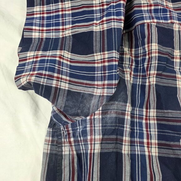 HB Mens Size 4XL Blue Red Plaid Short Sleeve Button Down Shirt Casual Wear - Picture 6 of 11